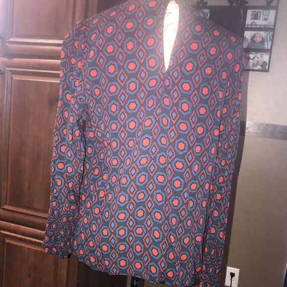 Zara Women Blue Red Triangles Cinched Sleeve Waist Extra Large - Picture 8 of 16